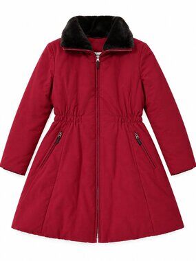 Burgundy Fur-Collar Quilted Winter Coat For Women's